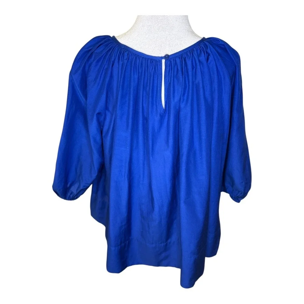 Madewell Shirred Puff-Sleeve‎ Top in Cotton-Silk Voile Bright Sapphire Small NWT